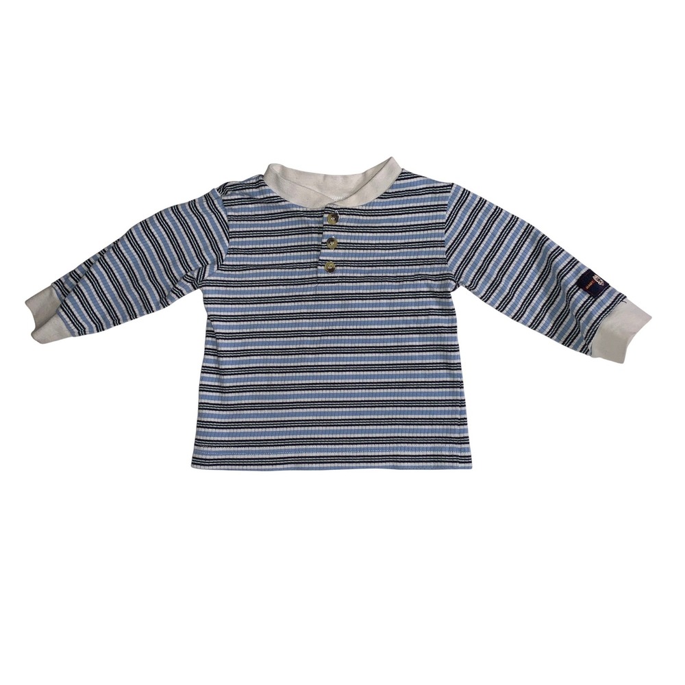 Disney Babies Vintage Mickey Mouse Blue Striped  Shirt 12 Months Long Sleeve